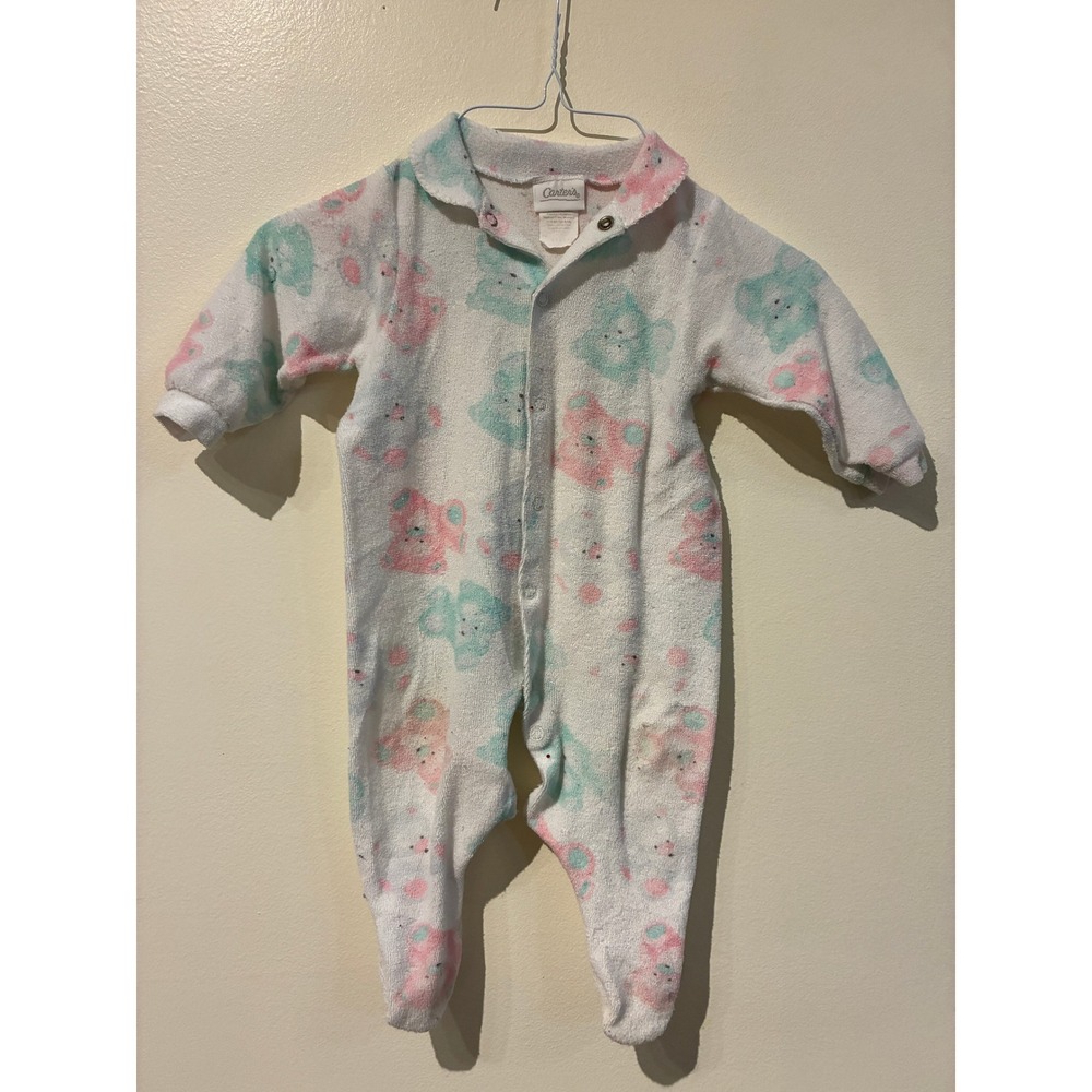 Vintage Carters Baby Teddy Bear Terry Cloth Footed Pajamas Sleeper 3-6M Pastel